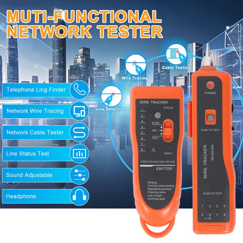 Goeco Ethernet Network Toner RJ11 RJ45 Network Cable Tester LAN Wire Tracker Finder Cat5 Cat6 with 2 Network Wire Stripper Toolkit Orange - Image 3
